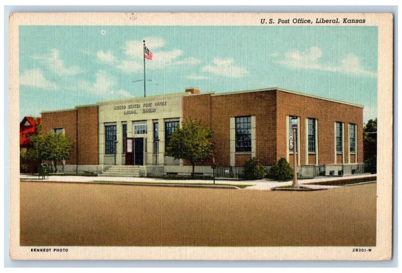 Liberal Kansas Postcard US Post Office Exterior Building c1961 Vintage Antique