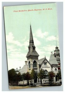 Vintage 1910's Postcard First Methodist Church West Side Saginaw Michigan