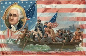 George Washington Patriotic Boat Delaware River Embossed Tuck c1910s Postcard