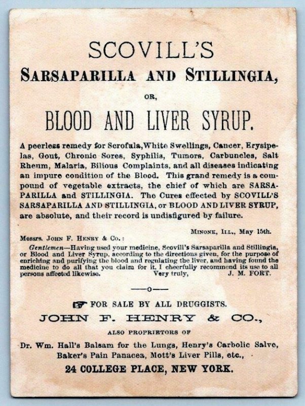 SCOVILL'S SARSAPARILLA BLOOD LIVER SYRUP*PIMPLES*SYPHILIS*CANCER*REMEDY*QUACKERY