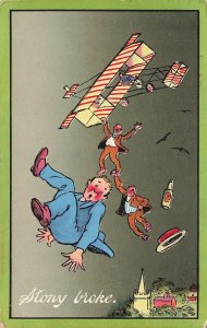 STONY BROKE~PEOPLE FALLING FROM AIRPLANE~1911 IRISH COMIC POSTCARD