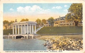 Portico over Plymouth Rock in Plymouth, Massachusetts and Plymouth Rock House.