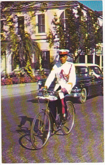 Bahamas Nassau White-Uniformed Constable Policeman On Bicycle