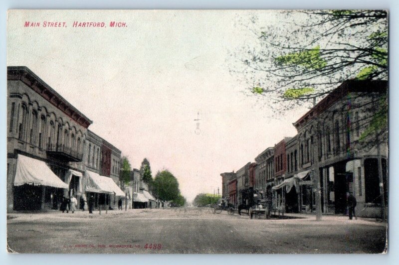 Hartford Michigan Postcard Main Street Buildings Road Trees 1910 Vintage Antique