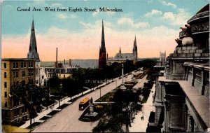 Grand Avenue West from Eighth Street, Milwaukee WI  Vintage Postcard L23