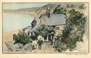 1930s UK Clovelly Rose Cottage artist impression Photochrome Postcard 26-22