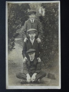 Portrait THREE YOUNG MEN Peaky Hats Old RP PC by T. Blyth Clayton of Birmingham