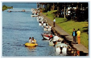 c1960 Canal Connecting Lakes Cadillac Mitchell Canoe Cadillac Michigan Postcard