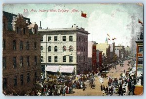 1910 Calgary Alberta Canada Vintage Postcard 8th Avenue Looking West Building