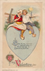 J82/ Valentine's Day Love c1910 Postcard John Winsch Cupid Dutch Kids 233