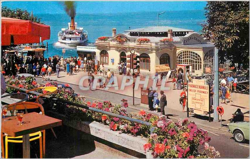 Modern Postcard Evian les Bains Haute Savoie The pier at the bottom Shore Swi...