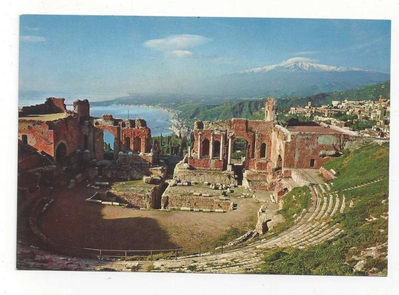 Italy Taormina Sicily Greek Theatre Archaelogy Ruins Postcar