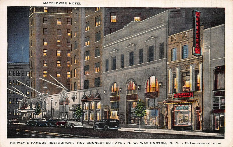Harvey's Famous Restaurant, Washington, D.C., early linen postcard, unused