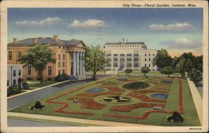 Jackson MS City Plaza Floral Garden Linen Vintage Postcard
