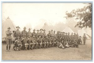 c1910's US Army Soldiers Camp Tent With Dog RPPC Photo Unposted Antique Postcard