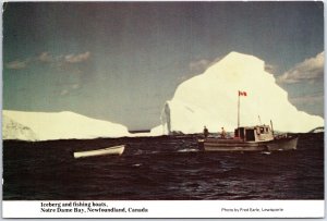 VINTAGE CONTINENTAL SIZED POSTCARD ICEBERG AND BOATS NOTRE DAME BAY NEWFOUNDLAND