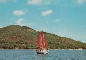 Schooner Boat on Seychelles Praslin Island Postcard