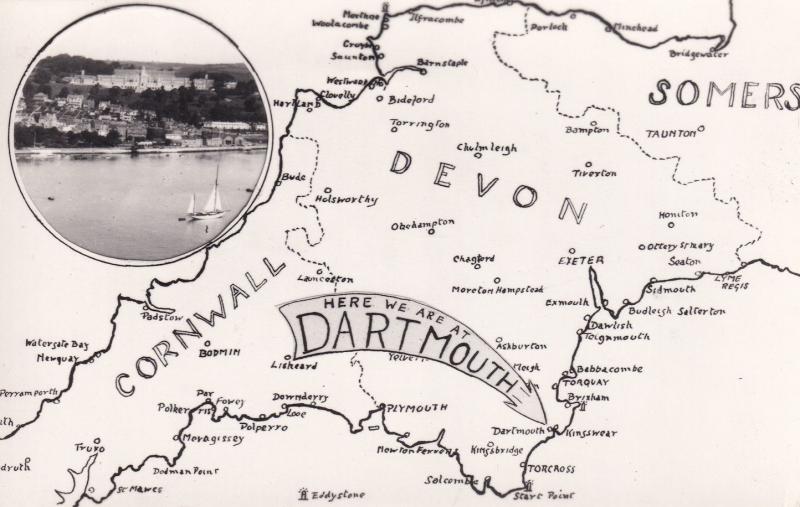 Dartmouth Cornwall Map Boats Old Real Photo Postcard