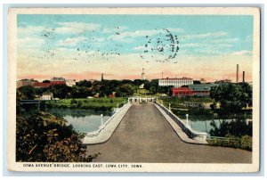 1926 Iowa Avenue Bridge Looking East Lake River View Iowa City Iowa IA Postcard