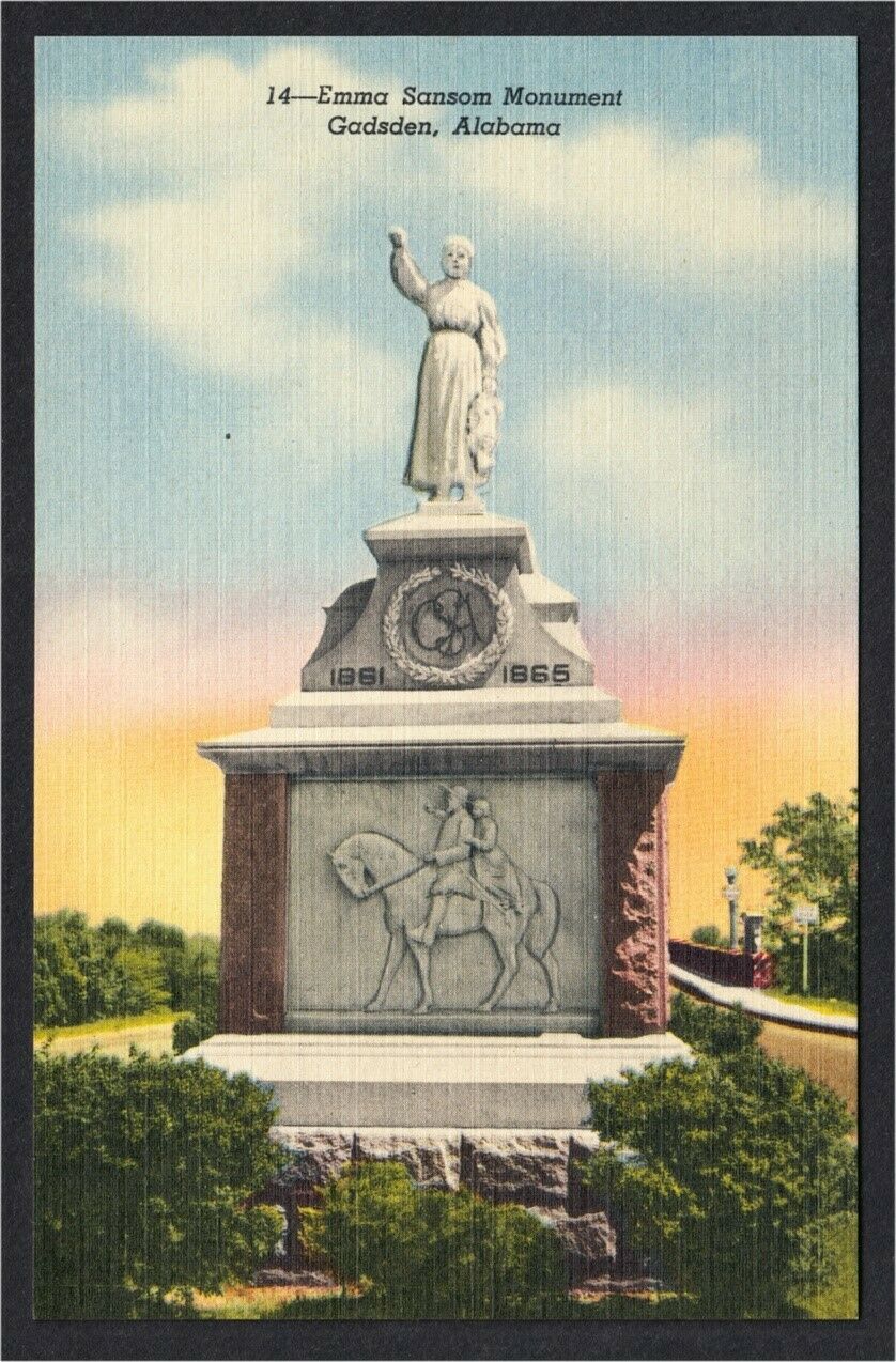 Gadsden AL Confederate Monument to Emma Sansom Civil War Linen Postcard ...