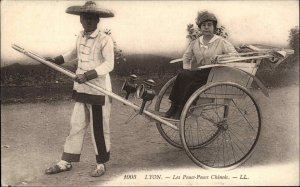 Lyon France Chinese Man Ricksha Pouss-Pouss c1910 Postcard