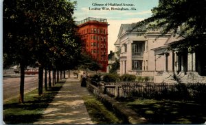 1910s Glimpse of Highland Avenue Looking West Birmingham Alabama Postcard