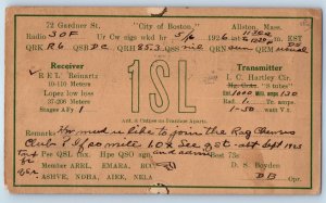 Allston Massachusetts MA Postal Card 1SL Radio 30f QSL Ham Radio 1926