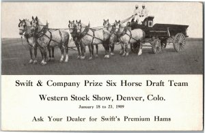 Swift & Co Draft Team, Western Stock Show Denver CO c1909 Vintage Postcard F35