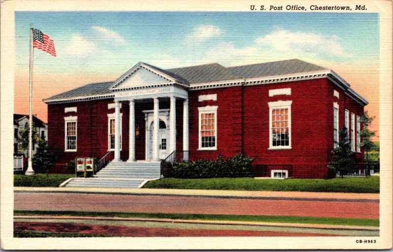 Linen Postcard United States Post Office Building in Chestertown, Maryland