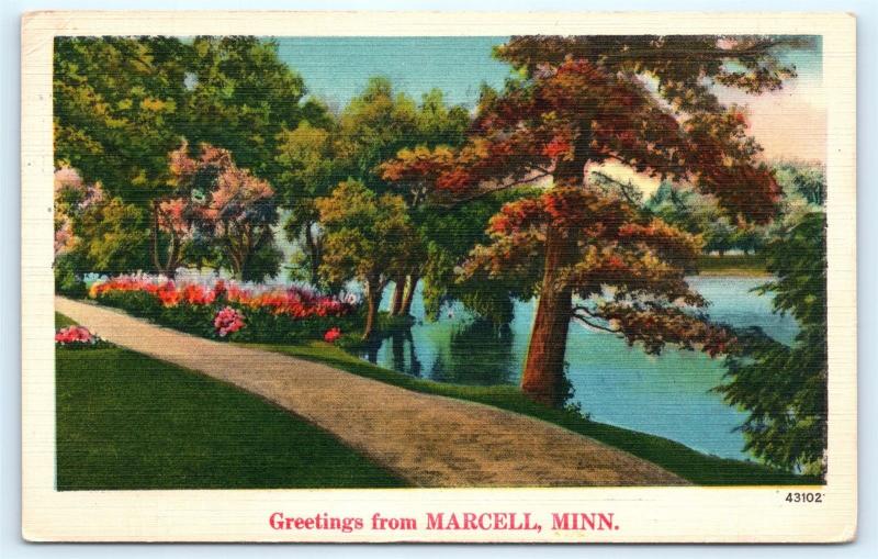 Postcard MN Marcell Scenic Greetings From Marcell Vintage Linen L12