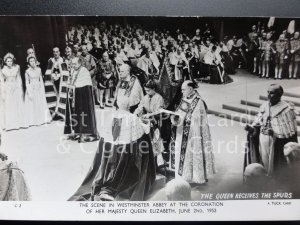 Queen Elizabeth ll Coronation THE QUEEN RECEIVES SPURS 2nd June 1953 C2.Tuck RP