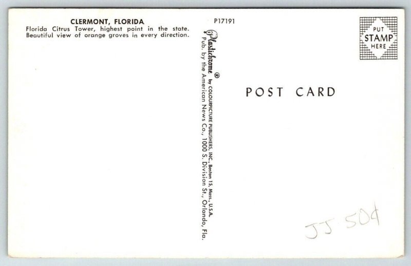 Clermont  Florida  Citrus Tower   Postcard