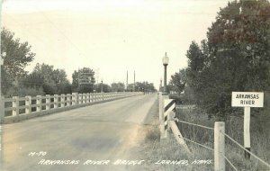 Arkansas River Bridge Larned Kansas RPPC Real photo 1949 #M-70 Postcard 20-6497