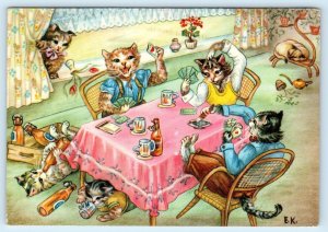 E.K. Artist Signed DRESSED CATS Playing Cards- Anthropomorphic 4x6 Postcard