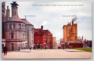Duluth MN~5th Ave West~Post Office~Holland Hotel~Romanesque~c1910 VO Hammon PC