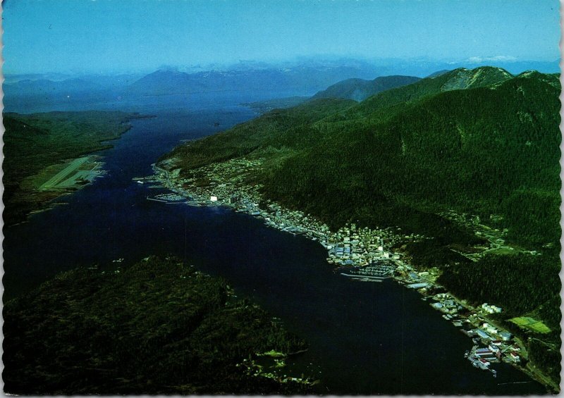 VINTAGE CONTINENTAL SIZE POSTCARD AERIAL VIEW OF KETCHIKAN ALASKA