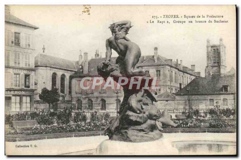 Postcard Old Troyes Square De La Prefecture Group In Bronze From Suchetet