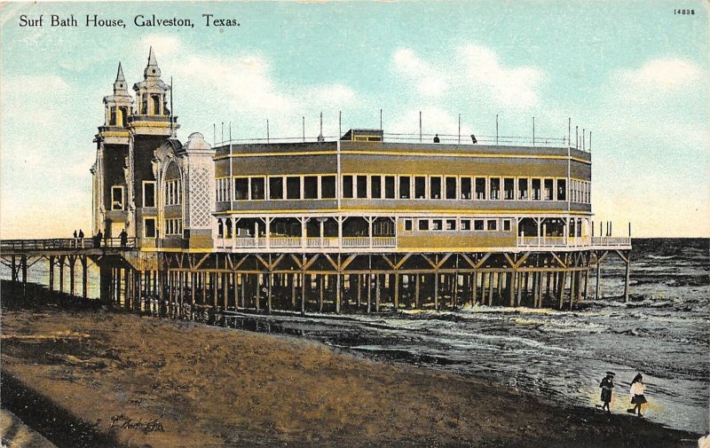 J28/ Galveston Texas Postcard c1910 Surf Bath House Building Beach 332