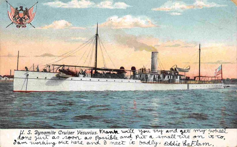 US Navy Dynamite Cruiser Vesuvius Ship 1906 postcard