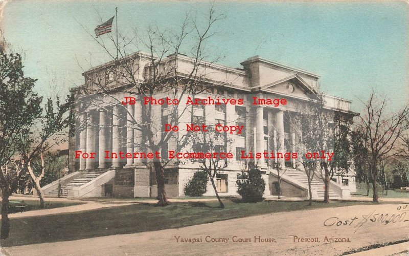 AZ, Prescott, Arizona, Yavapai County Court House, 1919 PM, Albertype