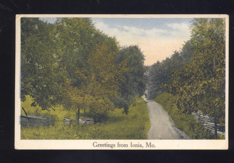 GREETINGS FROM IONIA MISSOURI MORA MO. ANTIQUE VINTAGE POSTCARD 1916