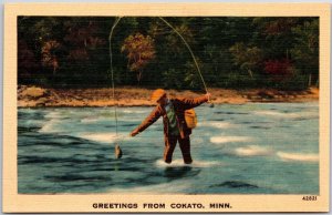 Greetings From Cokato Minnesota MN Trout Fishing Postcard