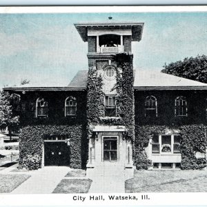 c1910s Watseka, Ill City Hall Litho Photo Auburn Post Card Mfg Ind Vtg IL A158