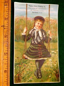 1870s-80s Lovely Girl on Rope Swing Yankee Notion Printing Co Providence, RI F11