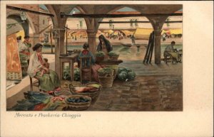 Italy Mercato e Pescheria Chioggia Market Scene Mother Nursing c1910 Postcard