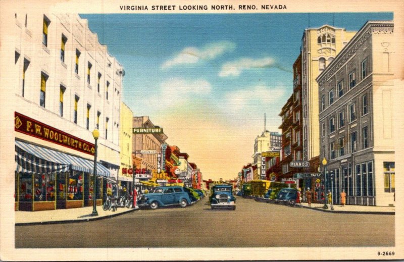 Nevada Reno Virginia Street Looking North Woolworth