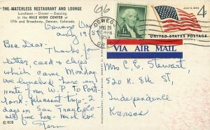 Bishop Denver Colorado Interior 1959 Matchless Restaurant Lounge Postcard 10267