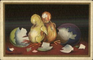 Easter Art Deco Fantasy Bandaged Chicks Broken Shells c1920 Italian Postcard