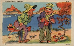 CURT TEICH FISHING COMIC Game Warden Measures Fish LINEN Old Postcard