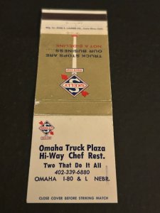 Vintage Matchbook Cover Omaha Truck Plaza Hi-Way Chef Restaurant Nebraska MB181